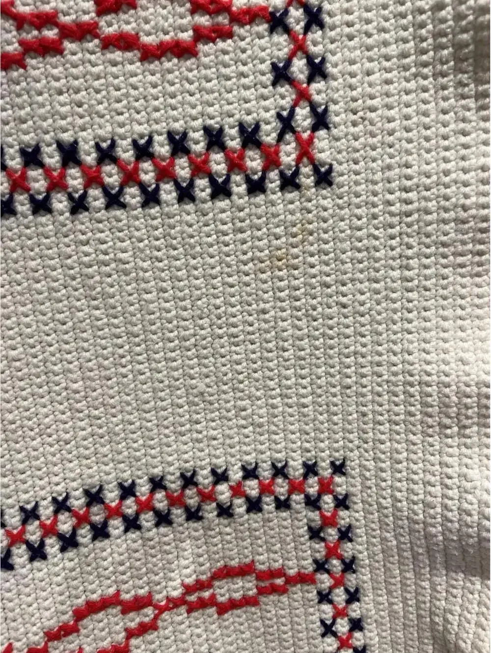 35x66” Red White & Blue Tight Knit Hippy Boho Afghan Mid Century Modern Blanket